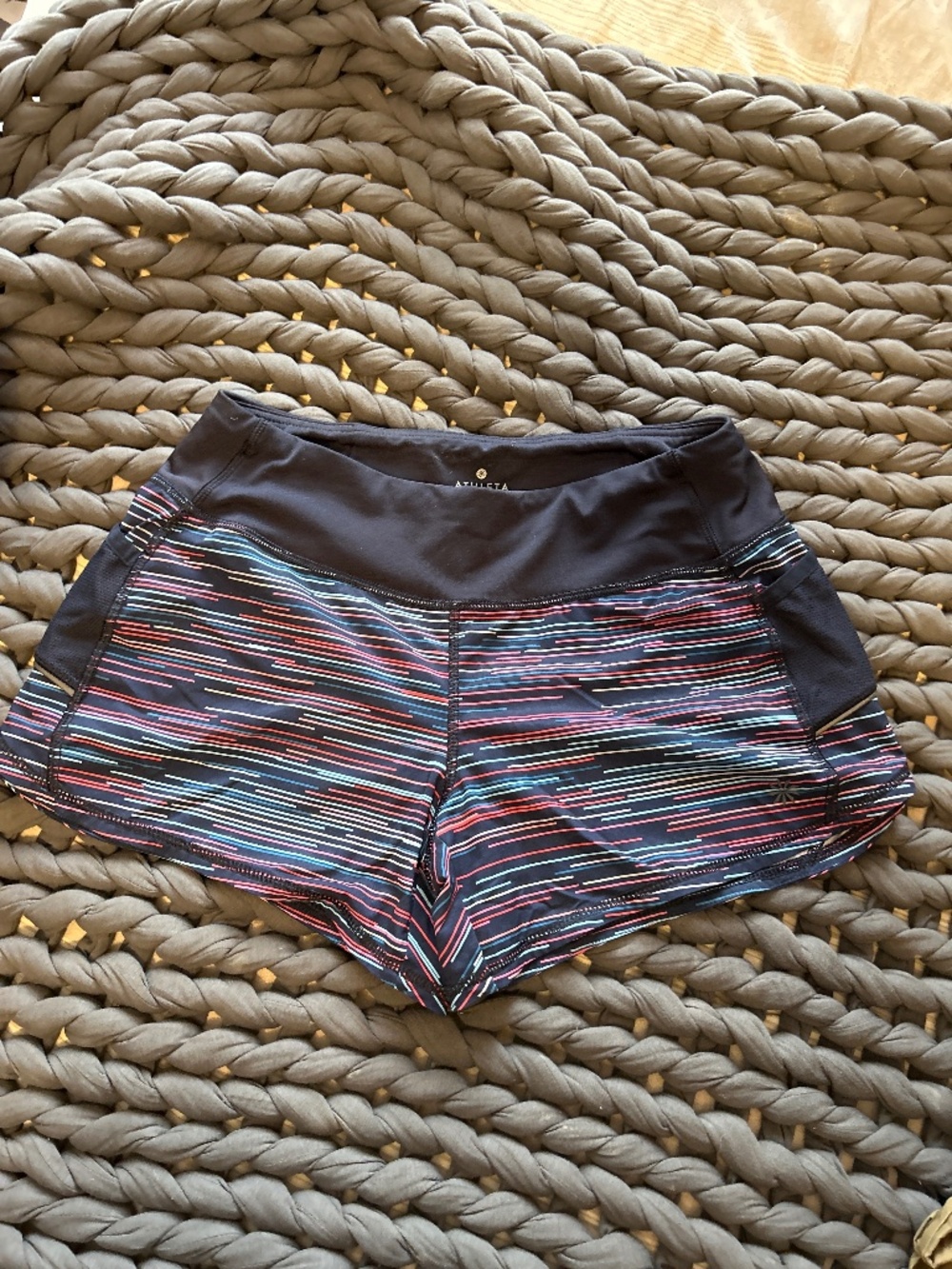 Athleta Striped Running Shorts | Women’s XS Navy Multi-Color |‎ Polyester Blend